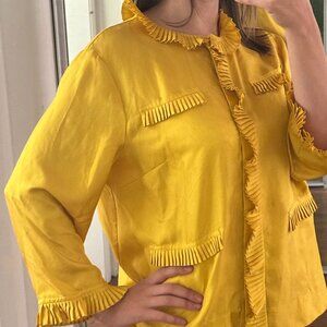Silk J Crew Blouse with Ruffles in Golden Yellow
